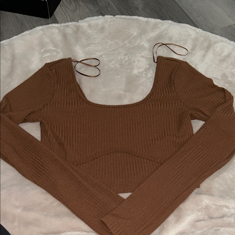 Gianni Bini Chocolate Ribbed Knit Top